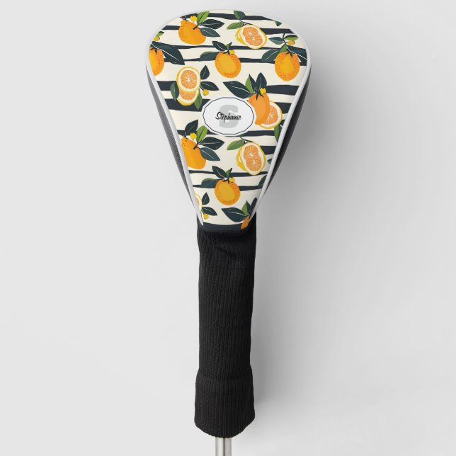 Vibrant Citrus Fruit Pattern with Green Leaves (5) Golf Head Cover (Front)