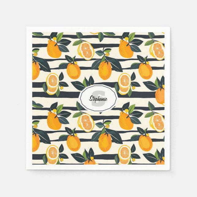 Vibrant Citrus Fruit Pattern with Green Leaves (5) Napkin (Front)