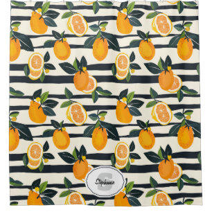 Vibrant Citrus Fruit Pattern with Green Leaves (5) Shower Curtain
