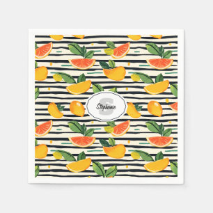 Vibrant Citrus Fruit Pattern with Green Leaves (6) Napkin