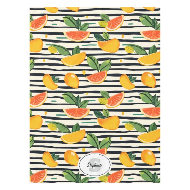 Vibrant Citrus Fruit Pattern with Green Leaves (6) Tablecloth (Front)