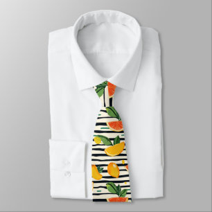 Vibrant Citrus Fruit Pattern with Green Leaves (6) Tie