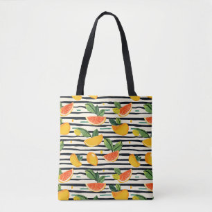 Vibrant Citrus Fruit Pattern with Green Leaves (6) Tote Bag