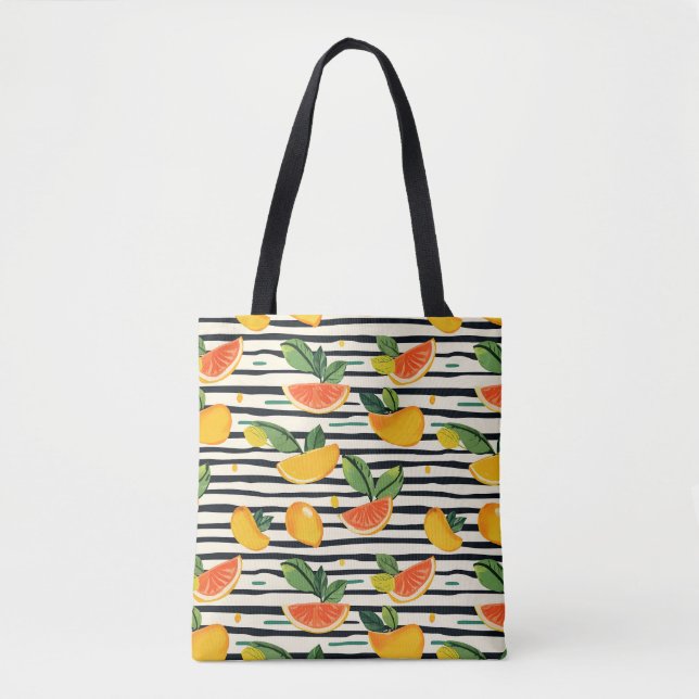 Vibrant Citrus Fruit Pattern with Green Leaves (6) Tote Bag (Front)