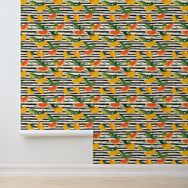 Vibrant Citrus Fruit Pattern with Green Leaves (6) Wallpaper (Application)