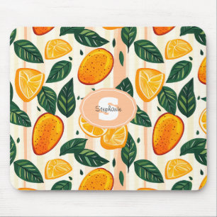 Vibrant Citrus Fruit Pattern with Green Leaves Mouse Pad