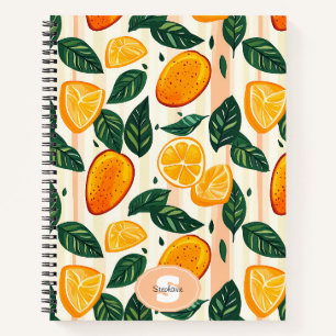 Vibrant Citrus Fruit Pattern with Green Leaves Notebook
