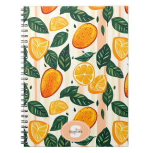 Vibrant Citrus Fruit Pattern with Green Leaves Notebook