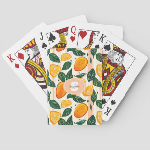 Vibrant Citrus Fruit Pattern with Green Leaves Playing Cards