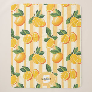 Vibrant Citrus Fruit Pattern with Green Leaves () Sherpa Blanket