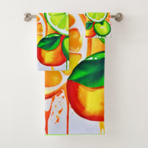 Vibrant Citrus Fruit Splash Art Bath Towel Set