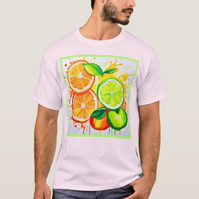 Vibrant Citrus Fruit Splash Art T-Shirt (Front)