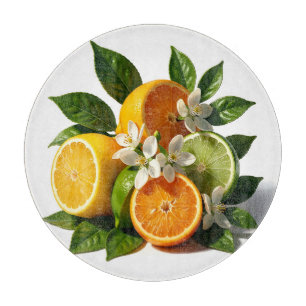 Vibrant Citrus Fruits Blossoms Realistic Cutting Board