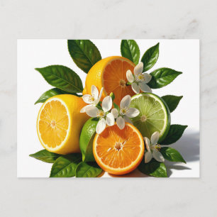 Vibrant Citrus Fruits Blossoms Realistic Postcard