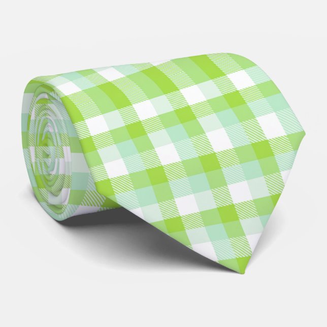 Vibrant Citrus Green Modern Bold Gingham Check Tie (Rolled)