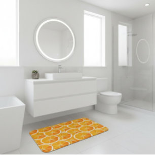 Vibrant Citrus Orange Slice Bath Mat