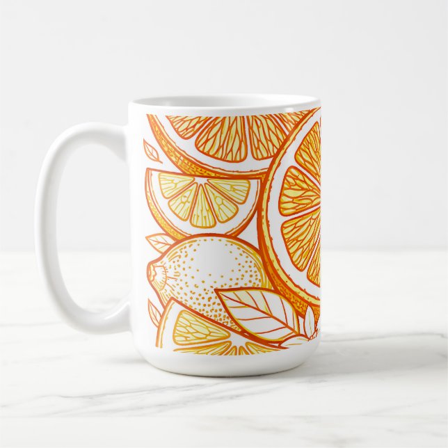 Vibrant Citrus Orange Slice Pattern Coffee Mug (Left)