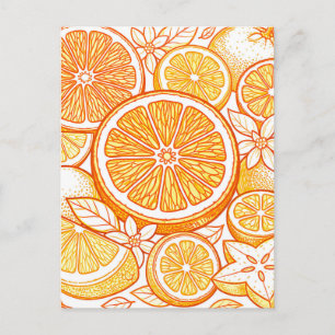 Vibrant Citrus Orange Slice Pattern Postcard