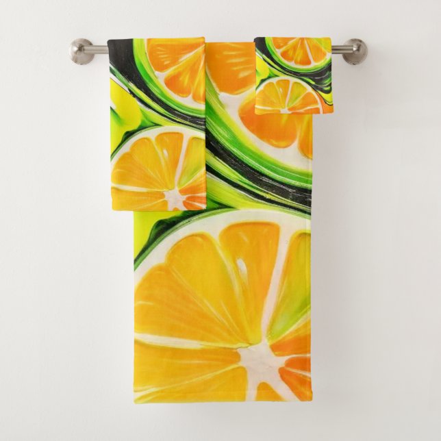 Vibrant Citrus Painting Bath Towel Set (Insitu)