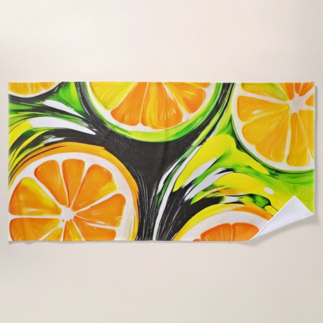 Vibrant Citrus Painting Beach Towel (Front)