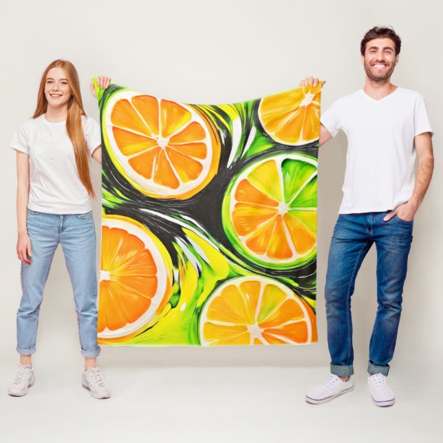Vibrant Citrus Painting Fleece Blanket (In Situ)