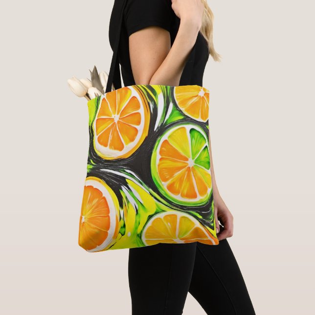 Vibrant Citrus Painting Tote Bag (Close Up)