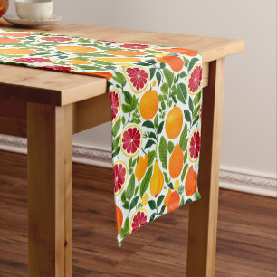 Vibrant Citrus, Pears, and Leaves Pattern Short Table Runner