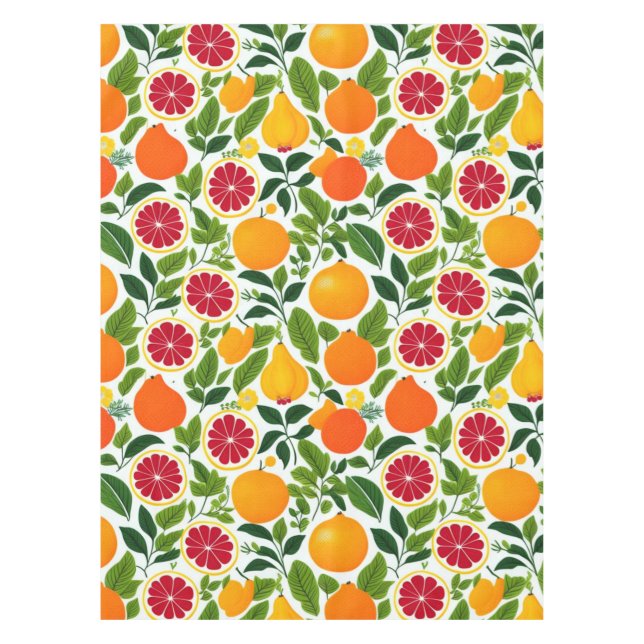 Vibrant Citrus, Pears, and Leaves Pattern Tablecloth (Front)