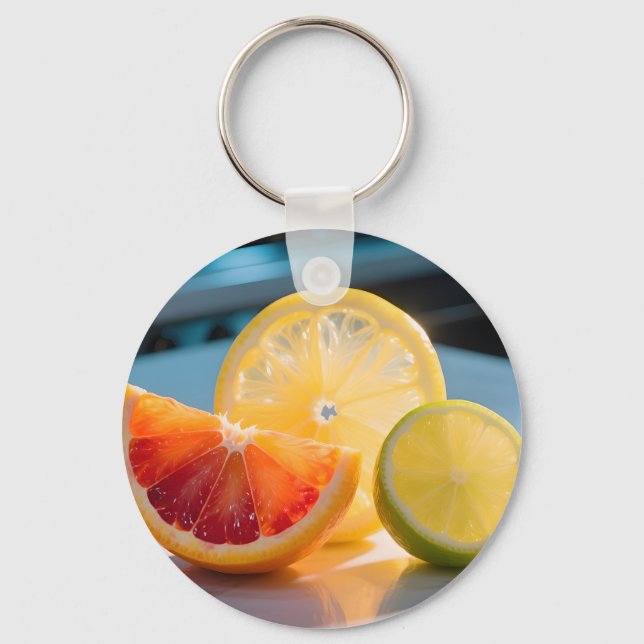 Vibrant Citrus Slices Grapefruit Lemon Lime Fresh  Key Ring (Front)