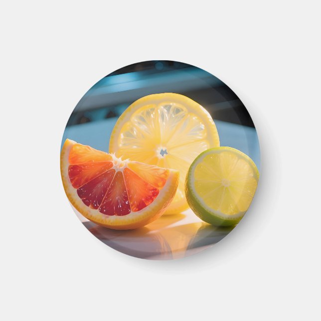 Vibrant Citrus Slices Grapefruit Lemon Lime Fresh  Magnet (Front)