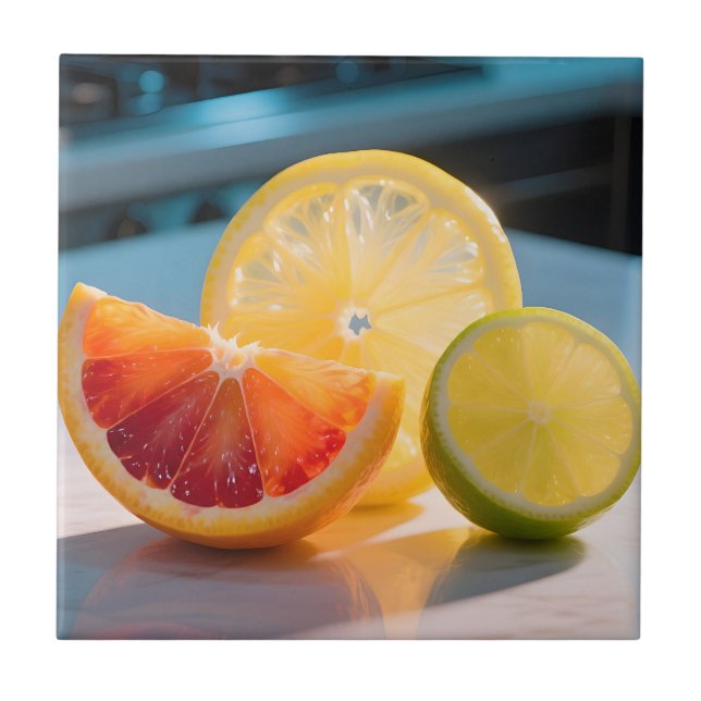 Vibrant Citrus Slices Grapefruit Lemon Lime Fresh  Tile (Front)