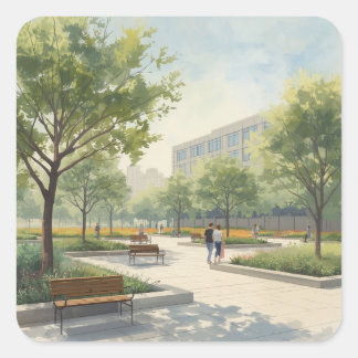 Vibrant City Park Painting Images Square Sticker