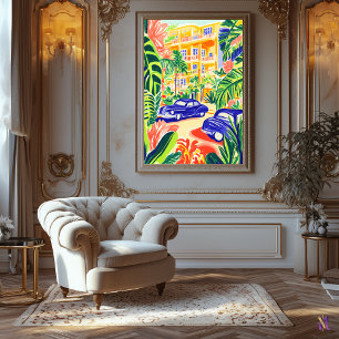 Vibrant City Street with Classic Cars in Fauvist Canvas Print