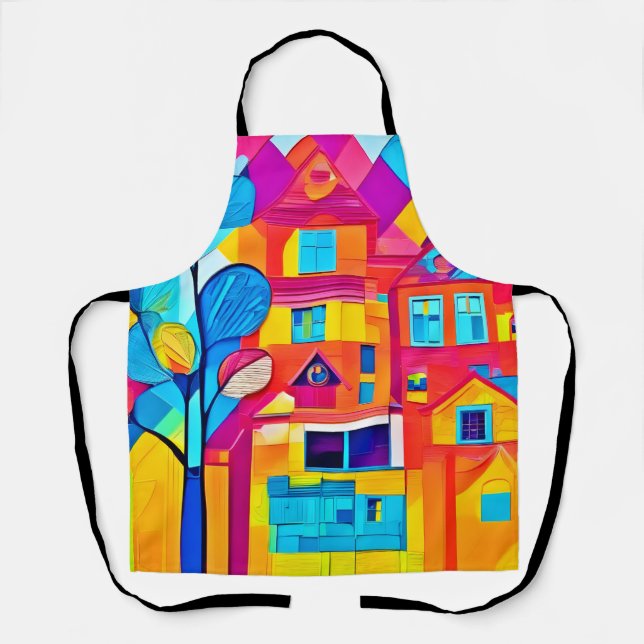 Vibrant Cityscape Dreamscape Art Apron (Front)