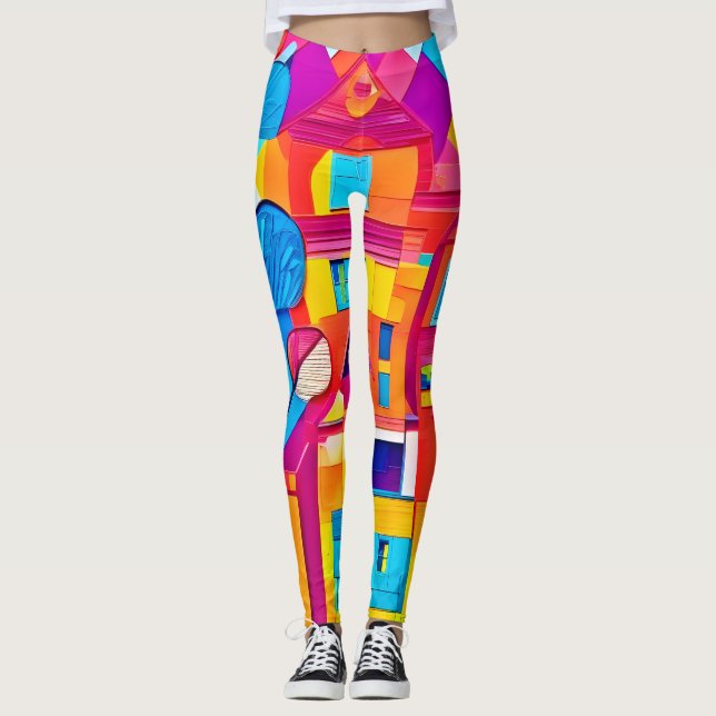 Vibrant Cityscape Dreamscape Art Leggings (Front)