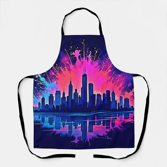 Vibrant Cityscape Splash Art Apron (Front)