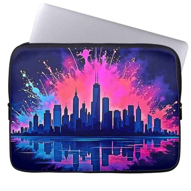 Vibrant Cityscape Splash Art Laptop Sleeve (Front)
