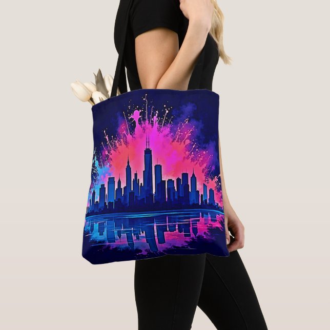 Vibrant Cityscape Splash Art Tote Bag (Close Up)