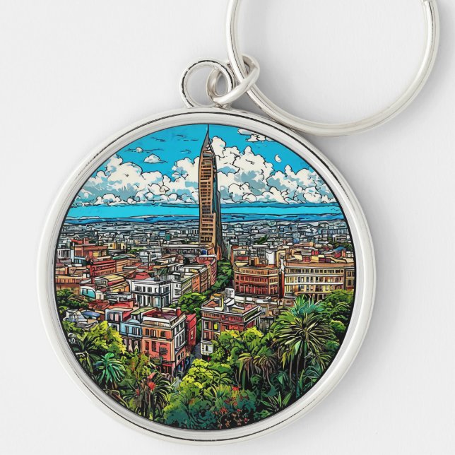 Vibrant Cityscape With Skyscraper Key Ring (Front)