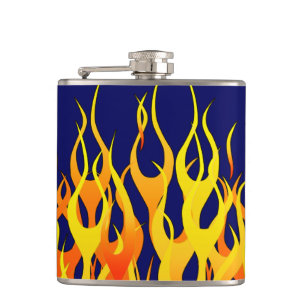 Vibrant Classic Racing Flames on Navy Blue Hip Flask