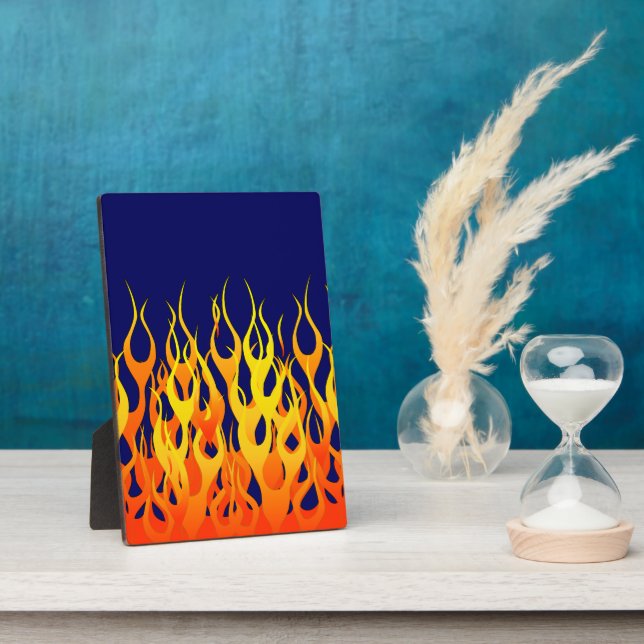 Vibrant Classic Racing Flames on Navy Blue Plaque (Side)