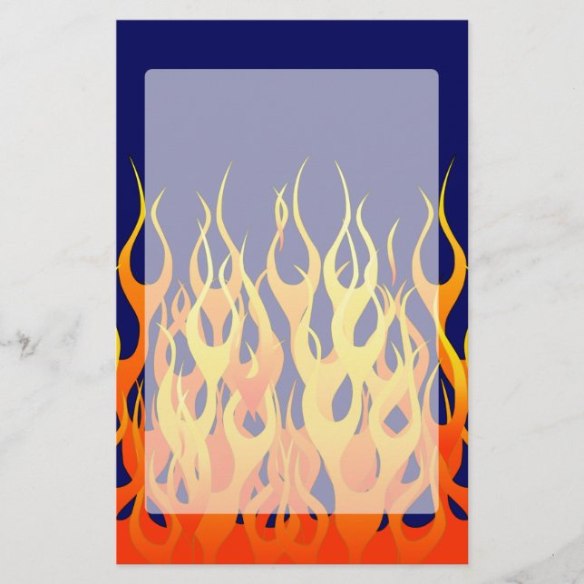 Vibrant Classic Racing Flames on Navy Blue Stationery (Front)