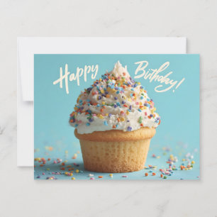 Vibrant Close-up of a Birthday Vanilla Cupcake Postcard