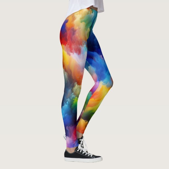 Vibrant cloudy background Modern art Summer party Leggings (Right)