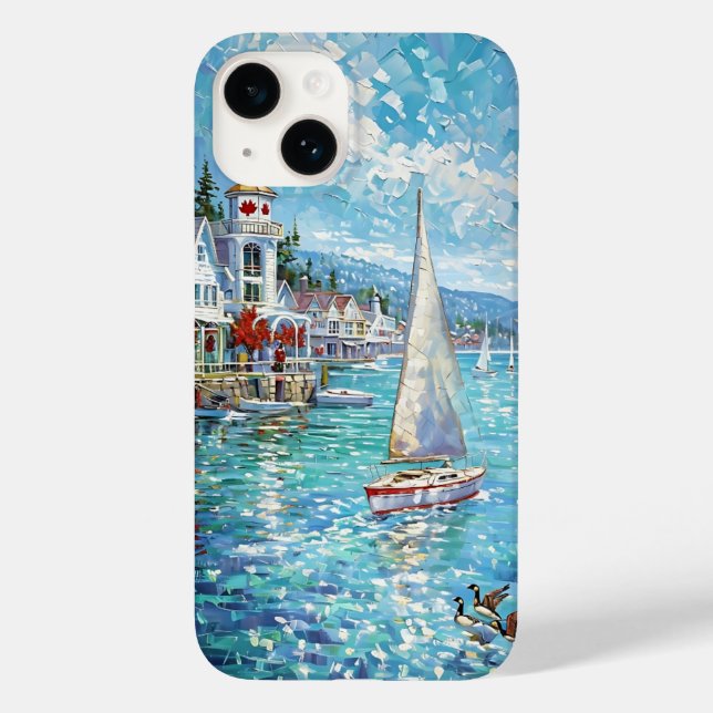 Vibrant Coastal Artwork - Sailboats, Lighthouse &  Case-Mate iPhone Case (Back)