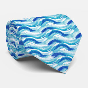 Vibrant Coastal Blue and Indigo Watercolor Ocean Tie