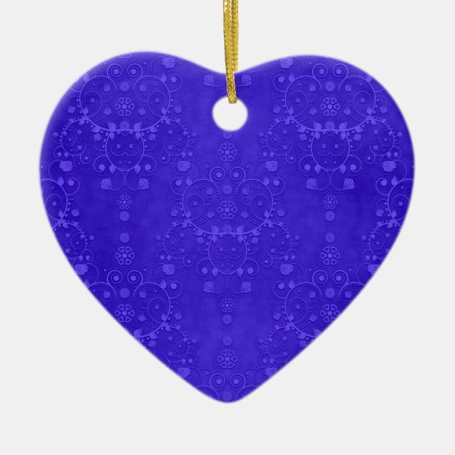 Vibrant Cobalt Blue Fancy Damask Pattern Ceramic Tree Decoration (Front)
