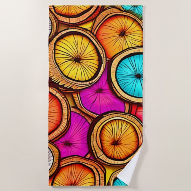 Vibrant Coconut Slice Abstract Design Beach Towel (Front)