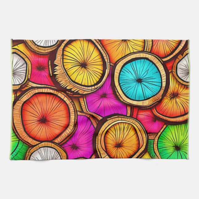 Vibrant Coconut Slice Abstract Design Tea Towel (Horizontal)
