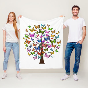 Vibrant color butterfly tree fleece blanket